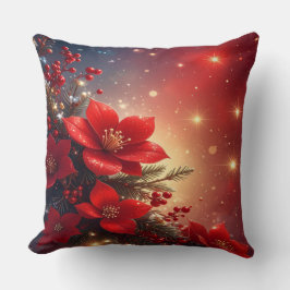 Almofada Red Christmas Floral Holiday Throw Pillow