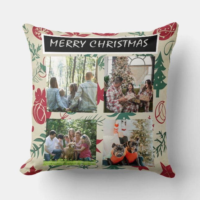 Almofada Red Christmas Patterns  4 Photo Collage (Frente)