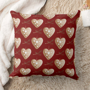 Almofada Red Cream Heart Gingerbird Cookie Natal
