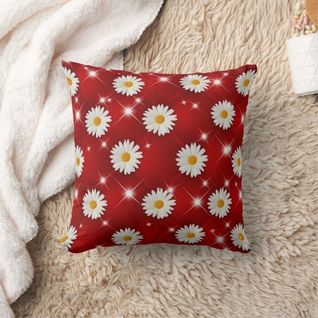Almofada Red Daisy Floral Sparkle Throw Pillow (Cobertor)