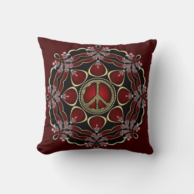 Almofada Red Elegance Mandala Sinal de Paz Cushion / Traves (Frente)