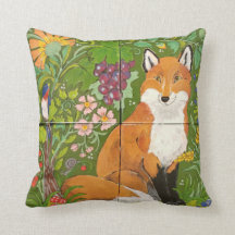 Red Fox Green Woodland Azulejo Colorful FolArt