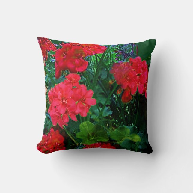 ALMOFADA RED GERANIUMS GREEN GARDEN ART (Frente)