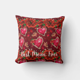 Almofada Red Hearts Best Mãe Ever 2022 Trendy Chic Gift