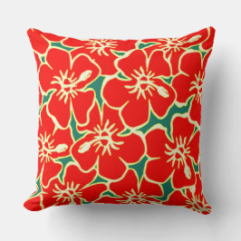 Almofada Red Hibiscus Flowers Tropical Havaiana Luau