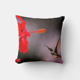 Almofada Red Hibiscus Hummingbird Fundo Escuro