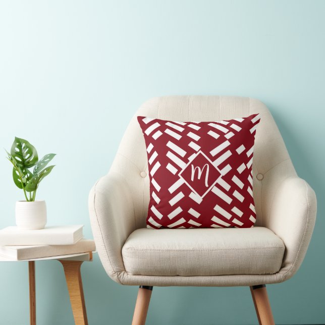 Almofada Red Minimalist Diagonal Striped Pattern, Monogram (Cadeira)