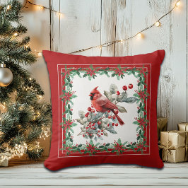 Almofada Red Mockingbird Poinsettia Borders Elegante