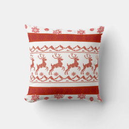 Almofada Red Nordic Reindeer Knit Pattern Christmas Pillow