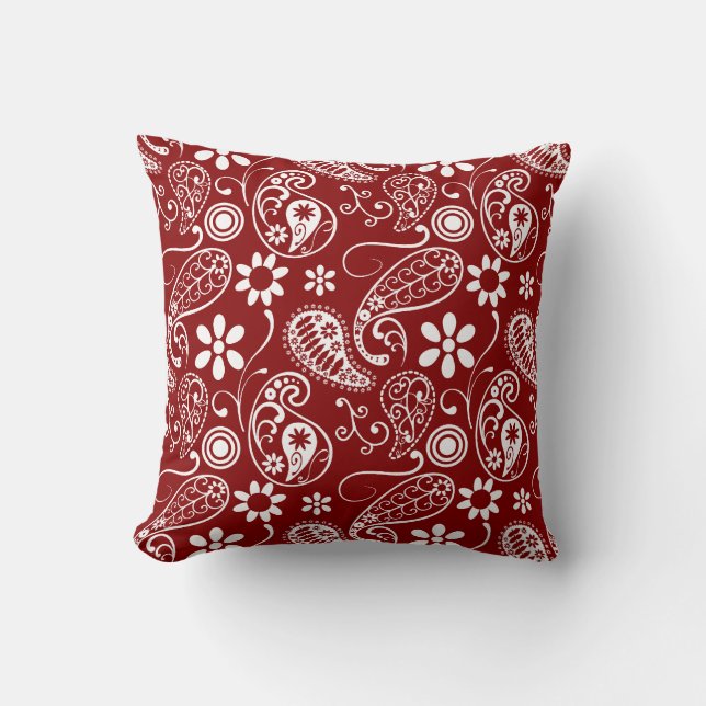 Almofada Red Paisley Escuro; Floral (Frente)