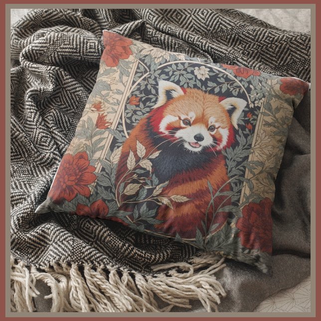 Almofada Red Panda Elegante William Morris Inspirou Floral (Criador carregado)