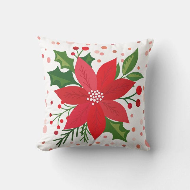 Almofada Red Poinsettia (A square throw pillow features a festive holiday design.)