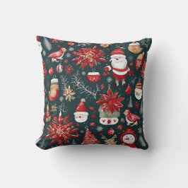Almofada Red Poinsettia, Papai Noel, Pássaro, Bauble, Neve