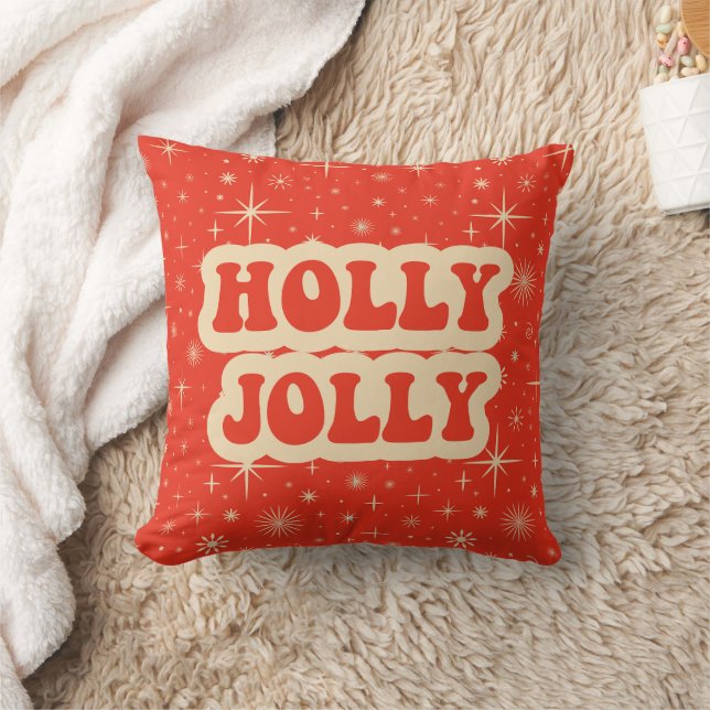 Almofada Red Retro Groovy Natais vintages Holly Jolly (Cobertor)