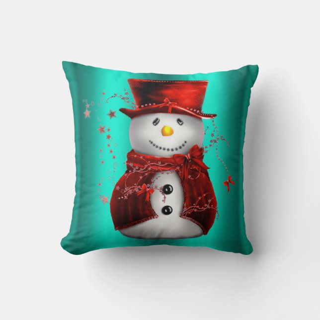Almofada Red Snowman no Natal do Teal (Frente)