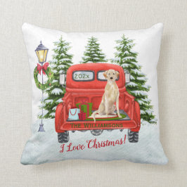 Almofada Red Vintage Truck Lab Retriever Snow  