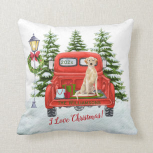Almofada Red Vintage Truck Lab Retriever Snow