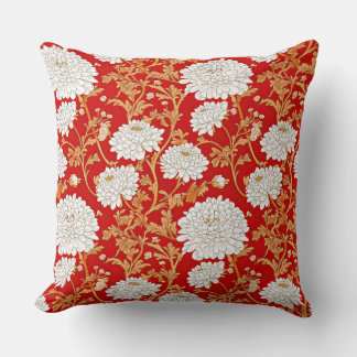 Almofada Red White and Gold Japanese Chrysanthemum Floral