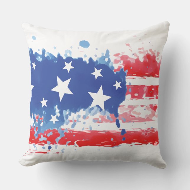 Almofada Red White e Blue Paint Splatter American Flag (Frente)