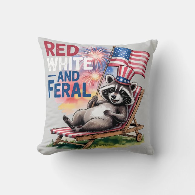 Almofada Red White E Feral Raccoon (Frente)