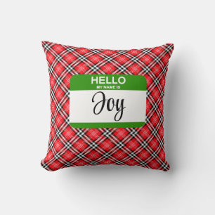 Almofada Red Xadrez Green Olá Meu Nome É Tag Joy Holiday