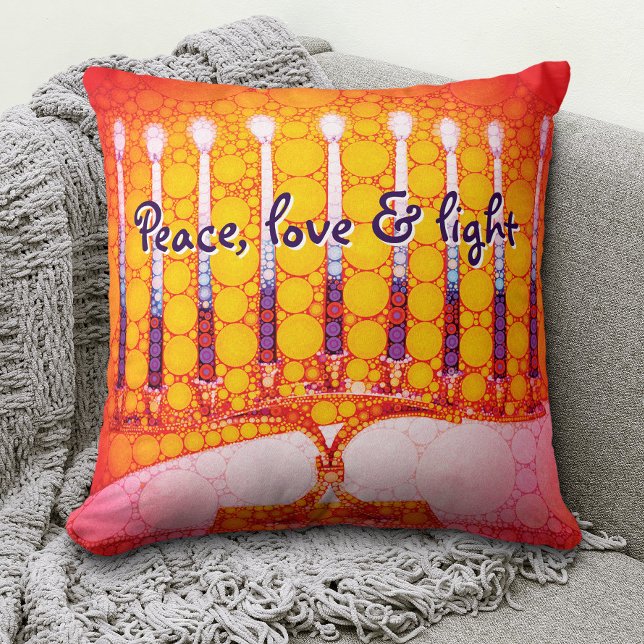Almofada Red Yellow Hanukkah Menorah Peace Love Light Bold (Criador carregado)