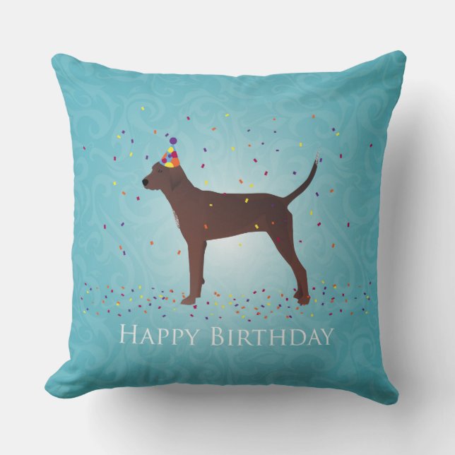 Almofada Redbone Coonhound Happy Birthday Design (Frente)