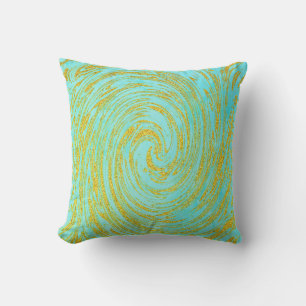 Almofada Redemoinho Abstrato Azul Verde Turquesa Dourado Br