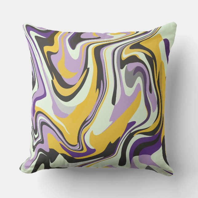 Almofada Redemoinho Pastel Abstrato com Amarelo e Roxo (Frente)