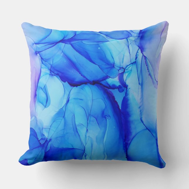 Almofada Redemoinhos Modernos Abstratos de Azul Índigo e Ro (Frente)