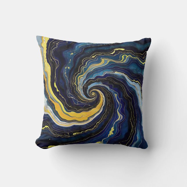 Almofada Redemoinhos Vibrantes de Azul e Dourado 2 (Frente)