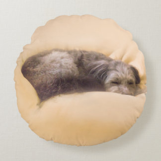 ALMOFADA REDONDA ミックス犬と至福の眠りを(イエロー) ラウンドクッション