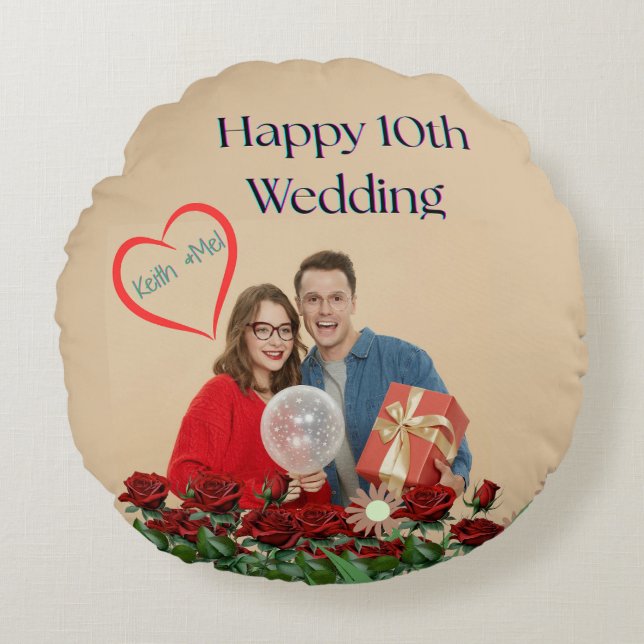 Almofada Redonda 10º Aniversário de Casamento (Frente)