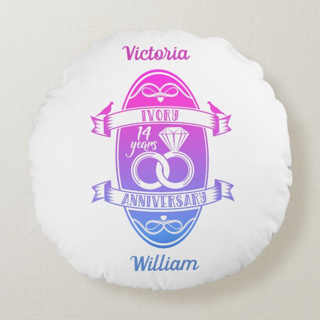 Almofada Redonda 14 anos de 14 de casamento tradicional de marfim (Frente)