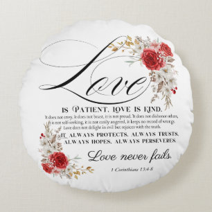 Almofada Redonda 1 Corinthians 13:4-8 O amor é a Bíblia do paciente