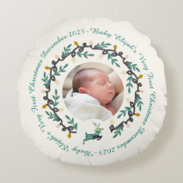 Almofada Redonda 1st Christmas Deer with Wreath Teal Cream