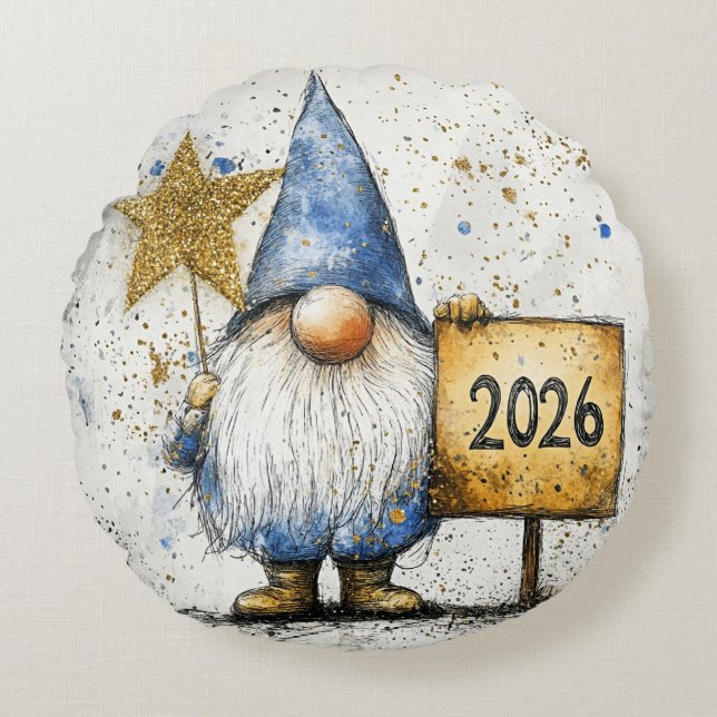 Almofada Redonda 2026, Feliz Ano Novo (Frente)