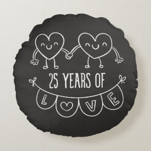 Almofada Redonda 25 Anniversário Gift Chalk Hearts