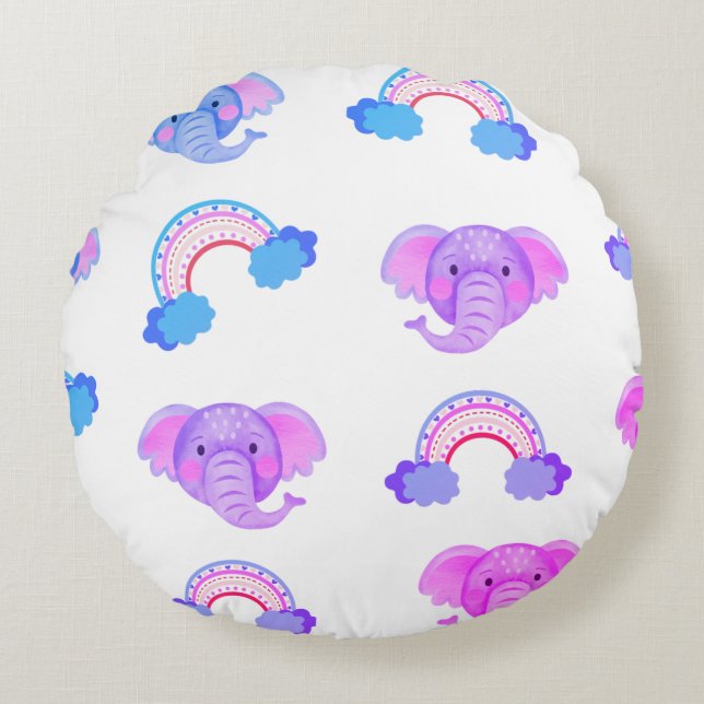 Almofada Redonda 2 Em 1 Travesseiro decorativo Rainbows & Elephant  (Frente)