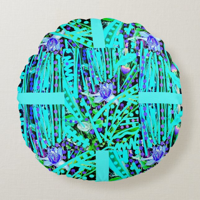 Almofada Redonda 3 Luas Azuis do Coração e travesseiro Azul Maravil (Frente)