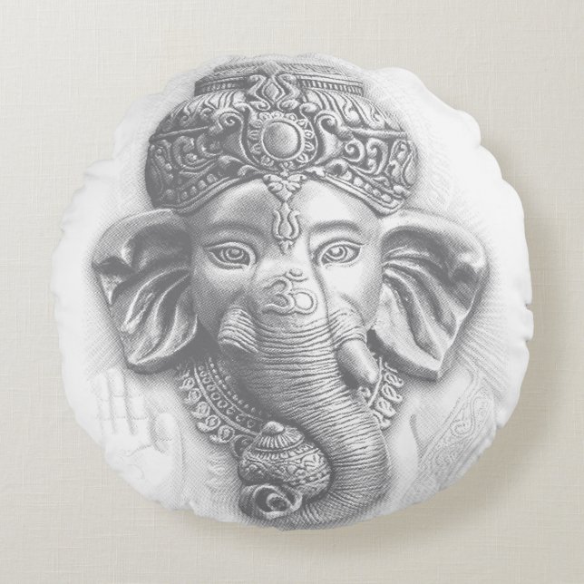 Almofada Redonda 3d Senhor Ganesha - Om (Frente)