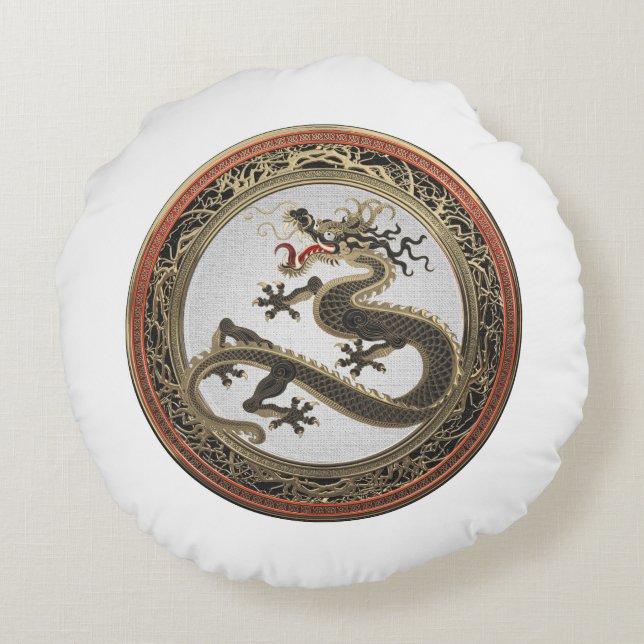 Almofada Redonda [600] Dragão Oriental Dourado e negro (Verso)