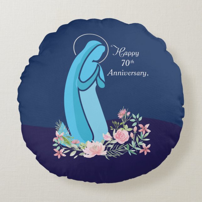 Almofada Redonda 70 aniversário da vida religiosa Nun Flor Rosa (Frente)