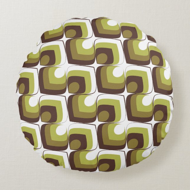 Almofada Redonda 70s Bold Modern Retro Ogee Motif in Greens (Frente)