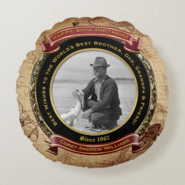 Almofada Redonda 90 de Mapa de Vintagem de Fotos Dourado de Anivers