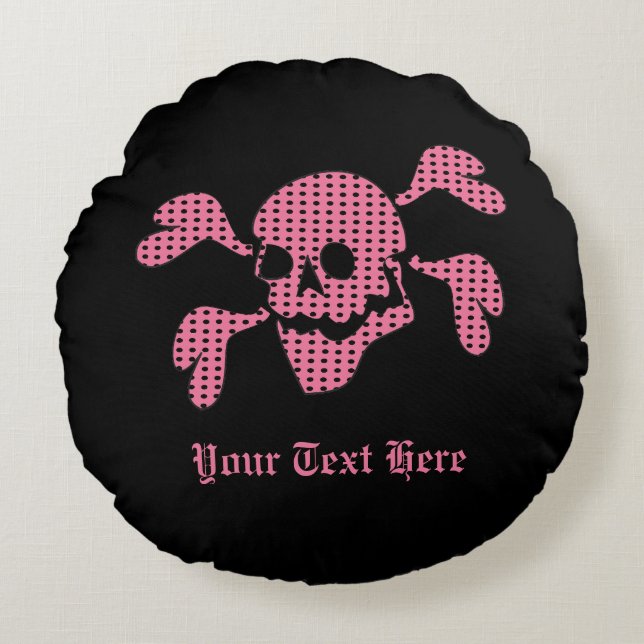 Almofada Redonda 90s Goth Rockabilly Skull and Crossbones Punk Joll (Frente)