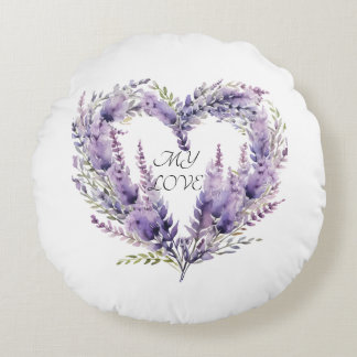 Almofada Redonda A Heart of Lavender. Floral Purple Pattern