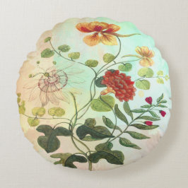 Almofada Redonda A ilustração botânica floral do vintage floresce a