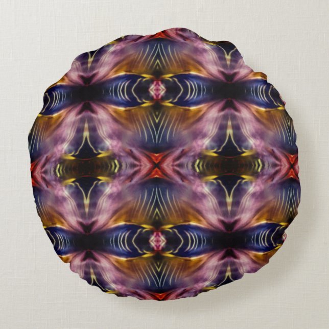 Almofada Redonda A repetição de seda em preto e burgundy inflou o (Verso)