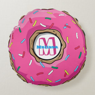Almofada Redonda A rosquinha cor-de-rosa com polvilha Monogrammed